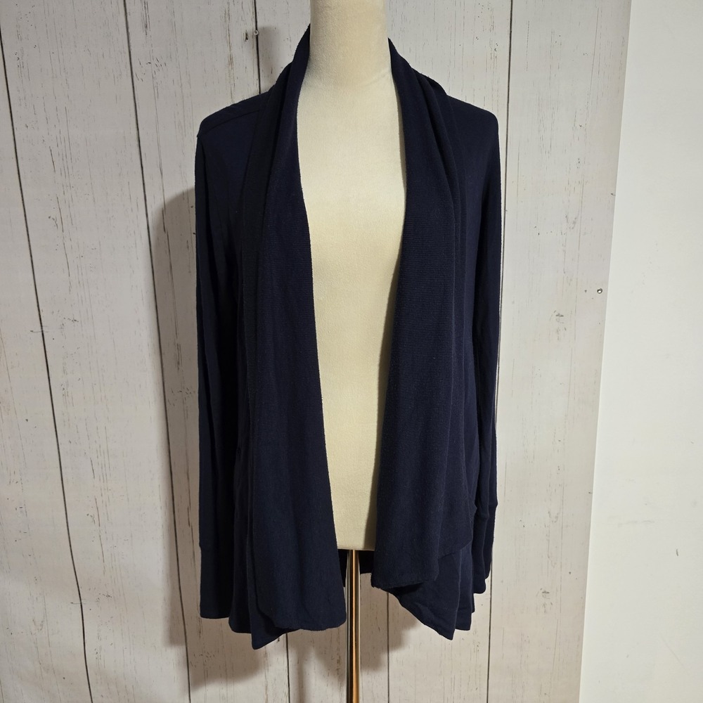 Athleta Pranayama Wrap Cardigan Women Small Navy Blue Open Front Thumbhole 2882